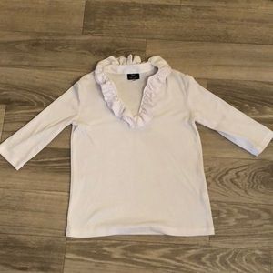White ruffle neck 3/4 sleeve top